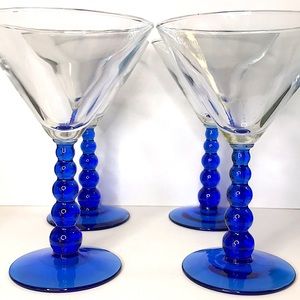 Vintage Libbey METROPOLIS Cobalt Blue Ball Martini Stemware Set of 4